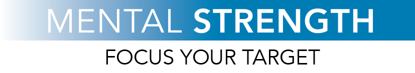 Logo Mental strength. Mental Strength in weiß geschrieben vor blau verlaufenden Hintergrund. Darunter der Claim "Focus your Target"