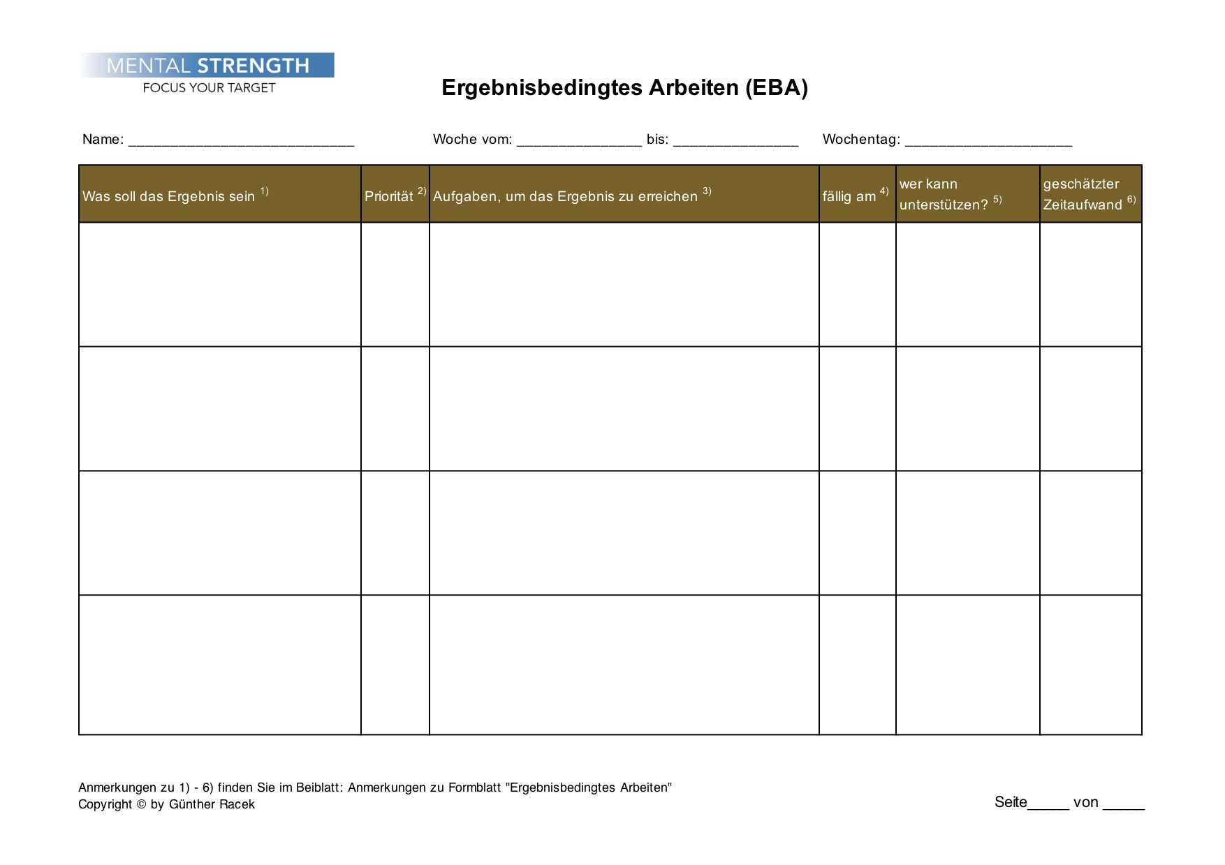 Eine Excel Tabelle für Ergebnisbedingtes Arbeiten